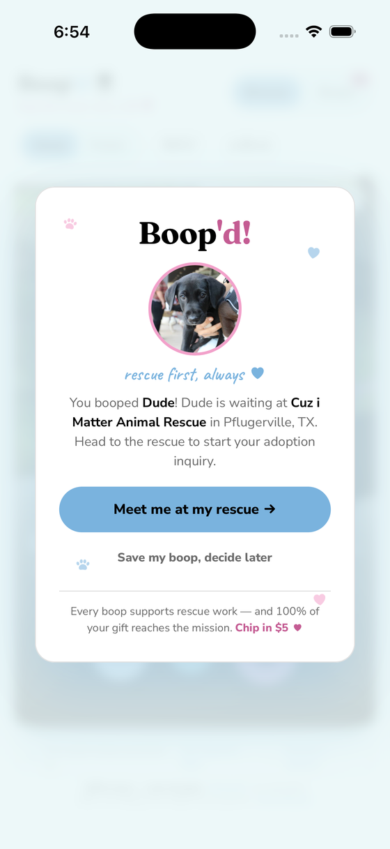 Boop'd app — you booped a pup, connect to its rescue